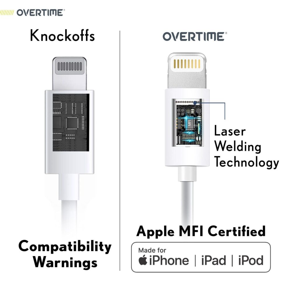 6 Ft./10 ft. Overtime Apple MFi Certified iPhone Charger Lightning Cable Pack - Image 4