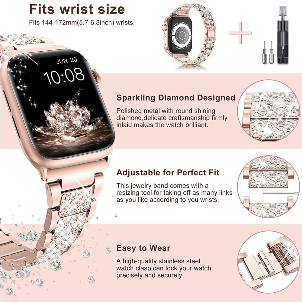 Diamond Rhinestone Stainless Steel Metal Wristband Strap - Image 10