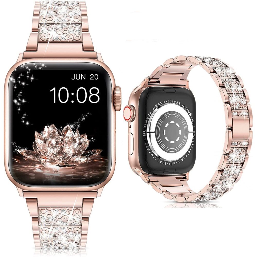 Diamond Rhinestone Stainless Steel Metal Wristband Strap - Image 2