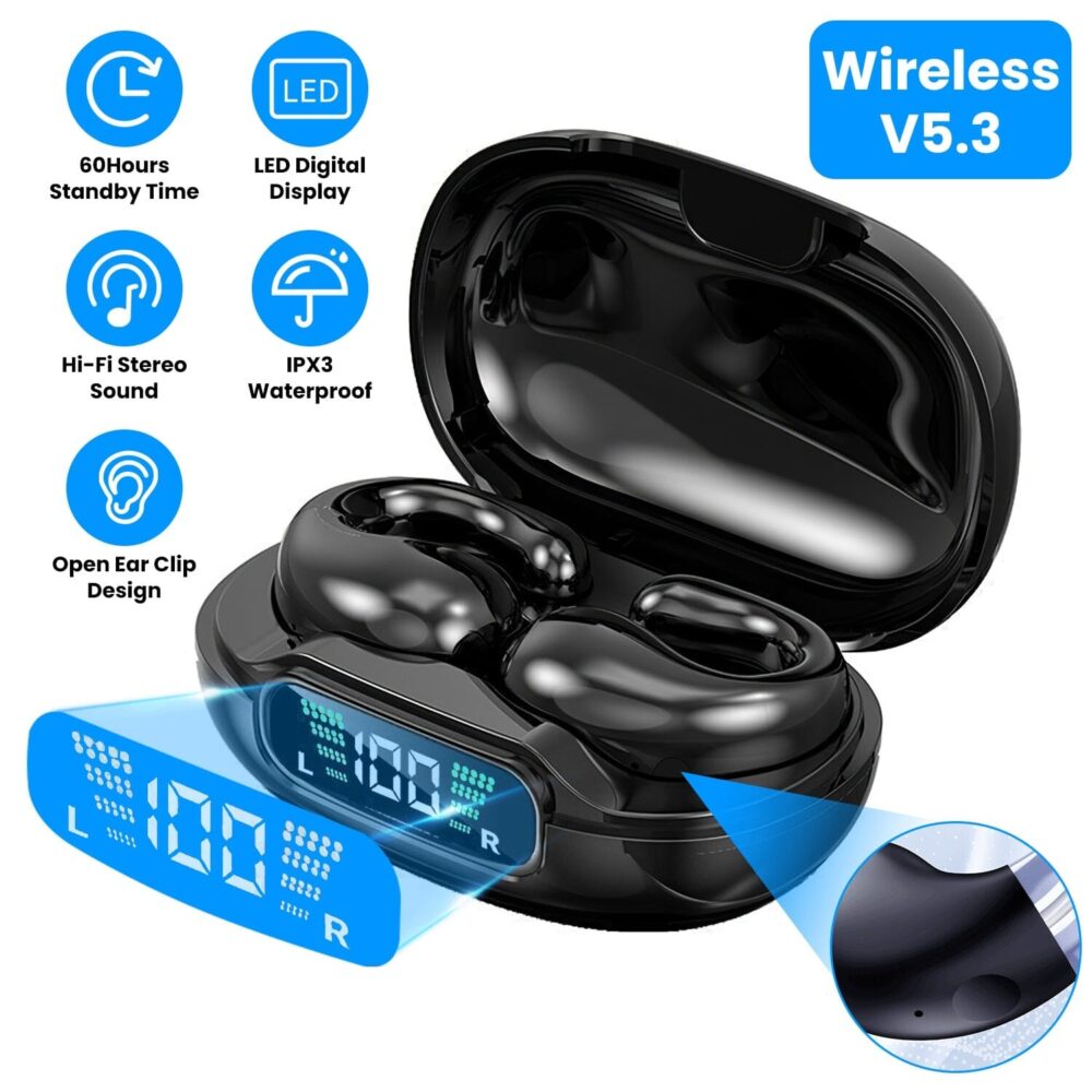 Wireless V5.3 Open Ear Clip Earbuds IPX3 Waterproof Ultra Open Earbuds with LED Display - Image 8