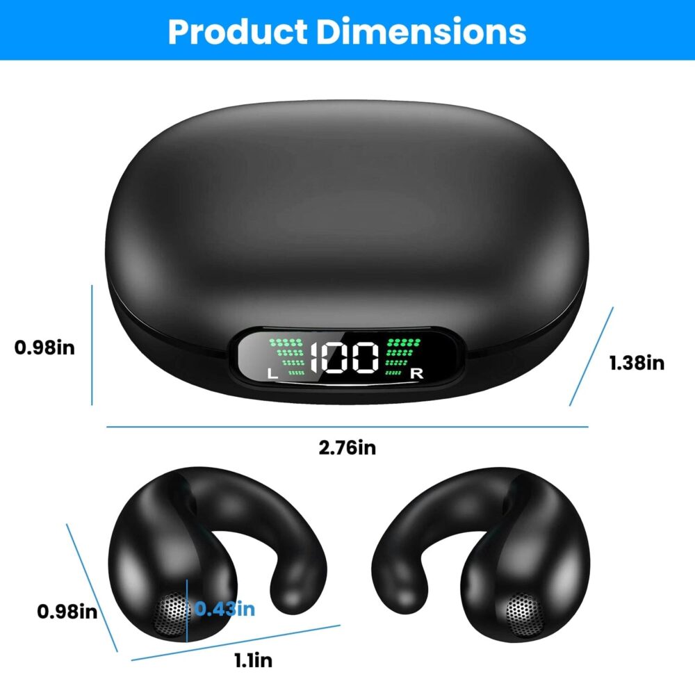 Wireless V5.3 Open Ear Clip Earbuds IPX3 Waterproof Ultra Open Earbuds with LED Display - Image 16
