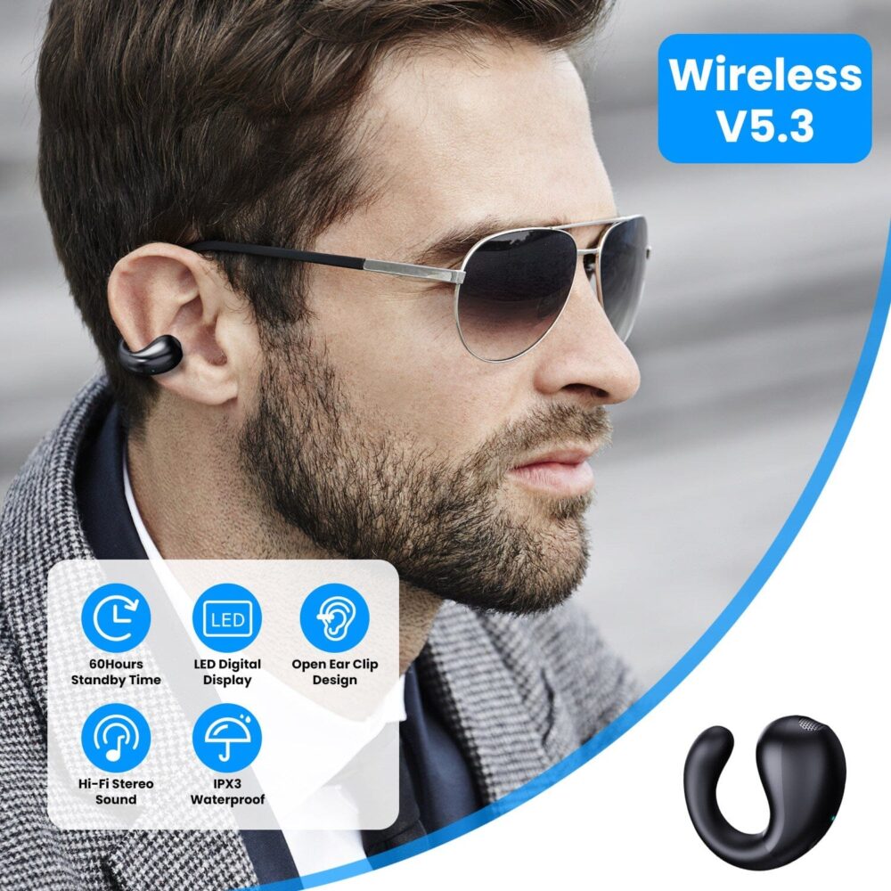 Wireless V5.3 Open Ear Clip Earbuds IPX3 Waterproof Ultra Open Earbuds with LED Display - Image 10