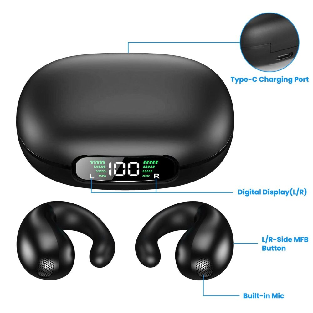 Wireless V5.3 Open Ear Clip Earbuds IPX3 Waterproof Ultra Open Earbuds with LED Display - Image 3