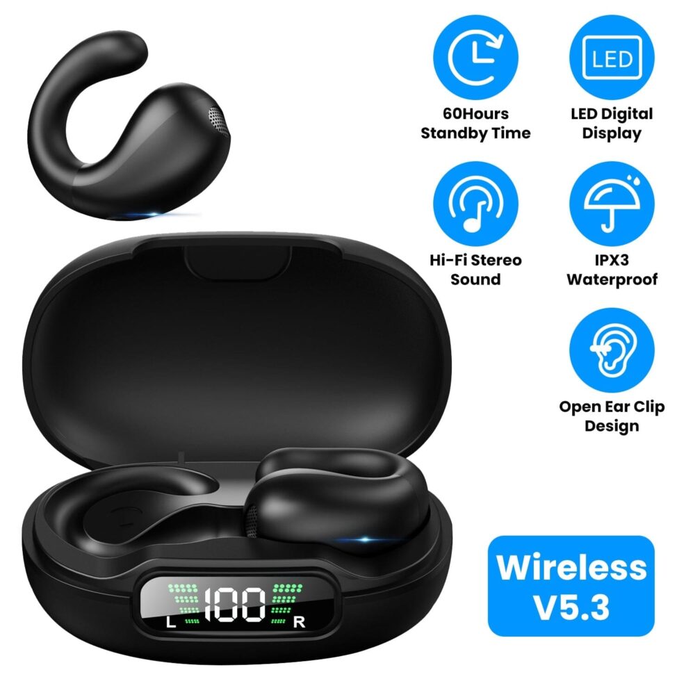 Wireless V5.3 Open Ear Clip Earbuds IPX3 Waterproof Ultra Open Earbuds with LED Display - Image 5